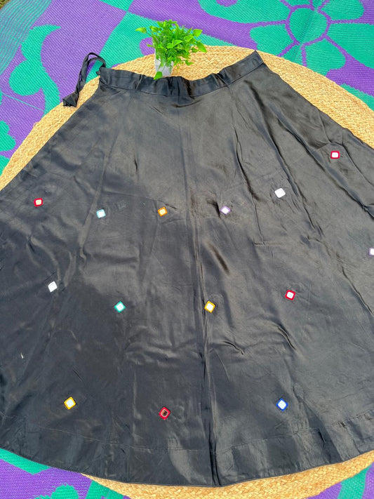 Mashru Silk Black Ruchika Mirror Indian Skirt