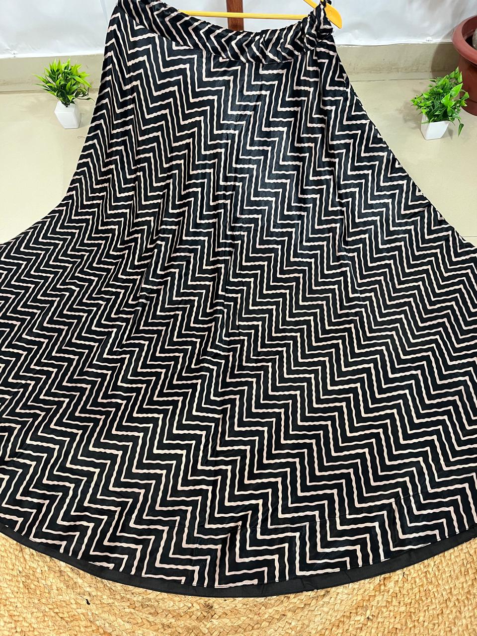 Mashru Silk Black Masaba Indian Skirt