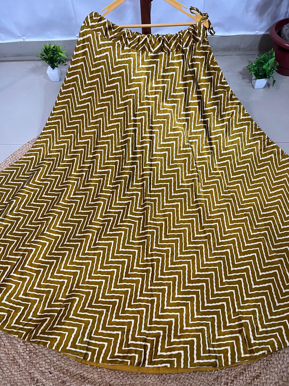 Mashru Silk Golden Goldi Indian Skirt