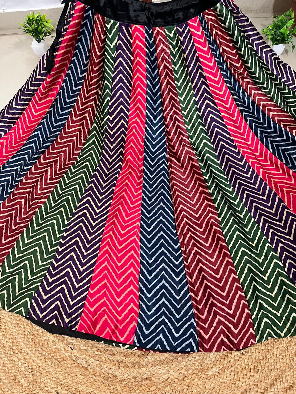 Mashru Silk Multicolour Simon Panel Indian Skirt