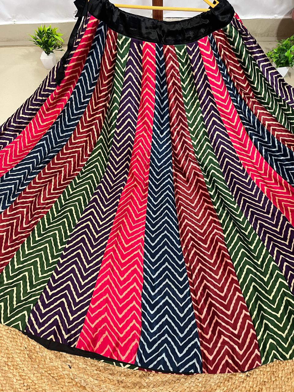 Mashru Silk Multicolour Simon Panel Indian Skirt