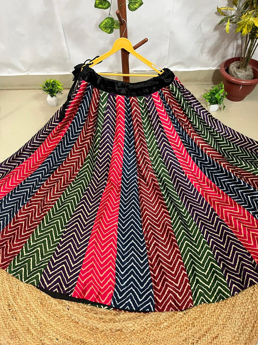 Mashru Silk Multicolour Simon Panel Indian Skirt