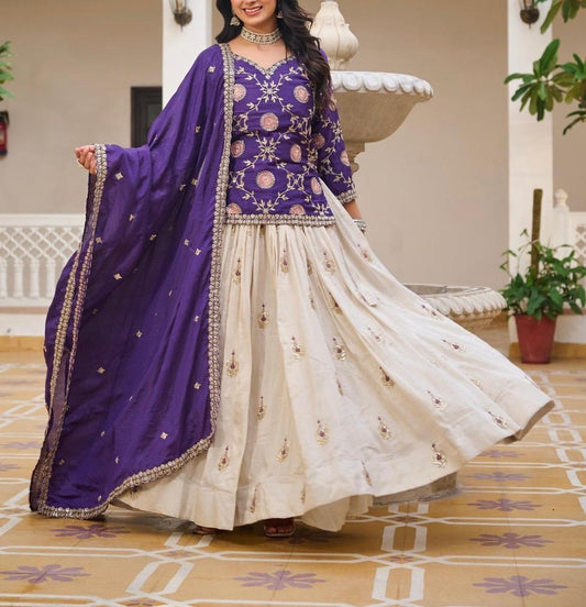 Silk Mauli Purple Festive Lehenga Kurti Set