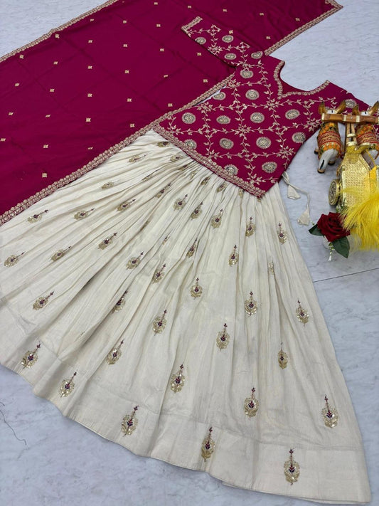 Silk Trisha Fuchsia Festive Lehenga Kurti Set