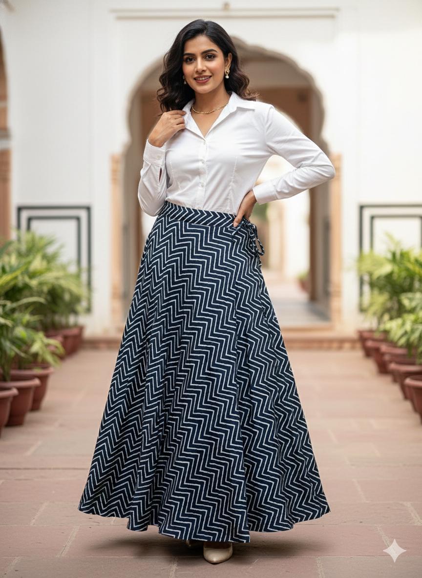 Mashru Silk Blue Manvi Indian Skirt