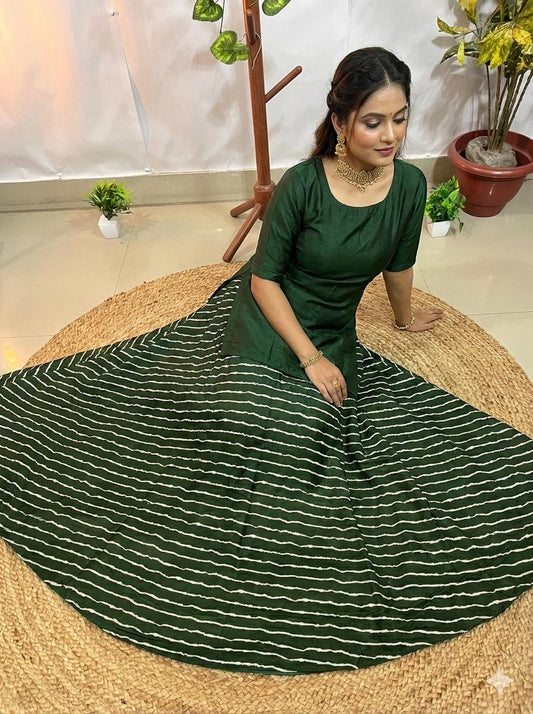 Mashru Silk Green Leher Indian Skirt