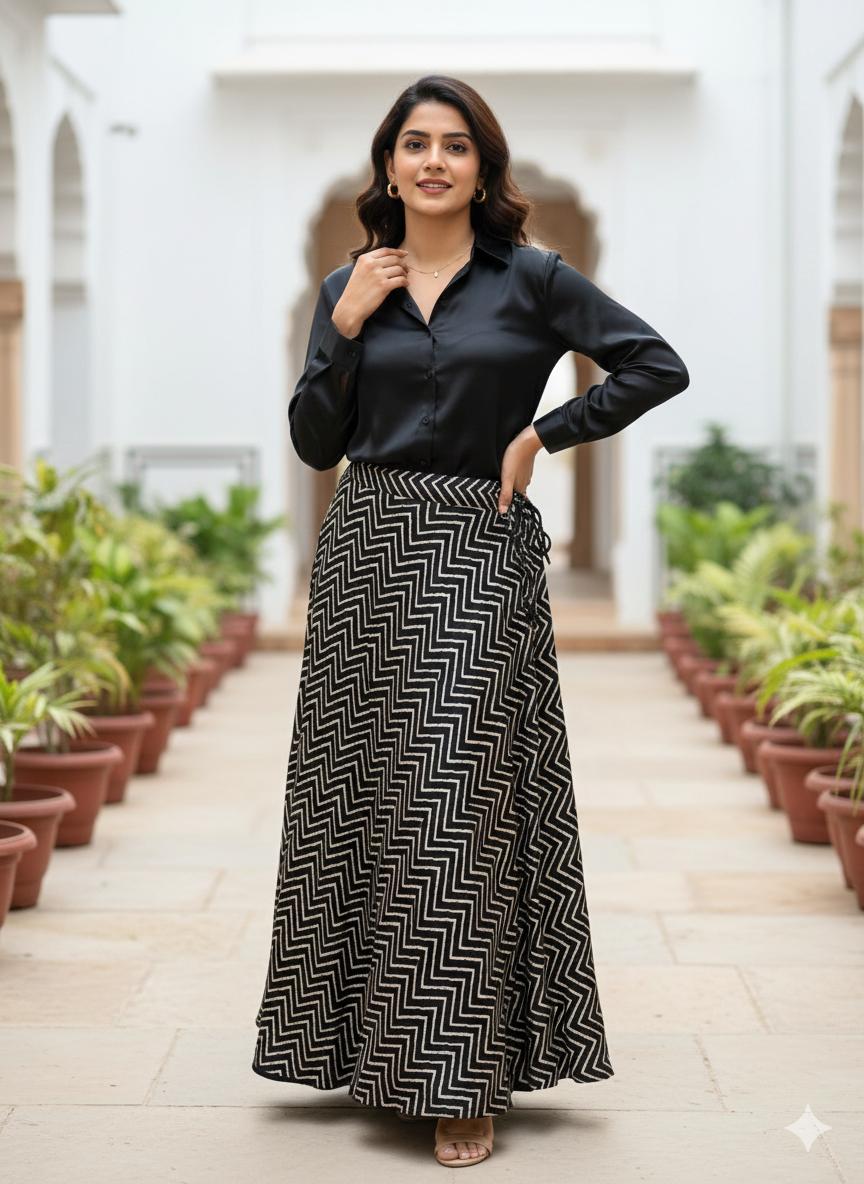 Mashru Silk Black Masaba Indian Skirt