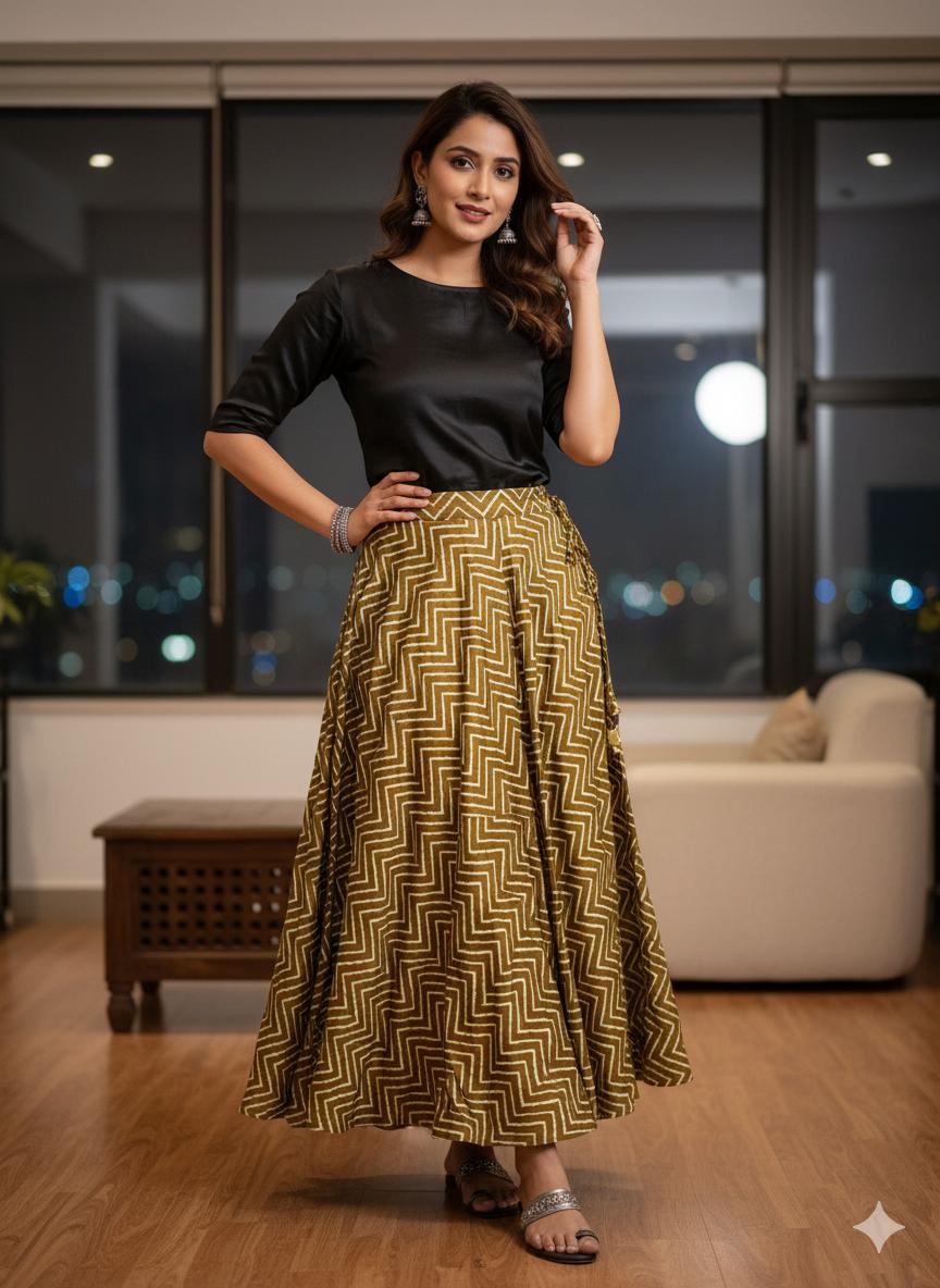 Mashru Silk Golden Goldi Indian Skirt