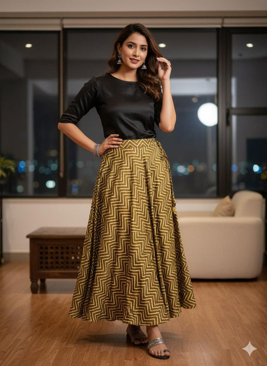 Mashru Silk Golden Goldi Indian Skirt