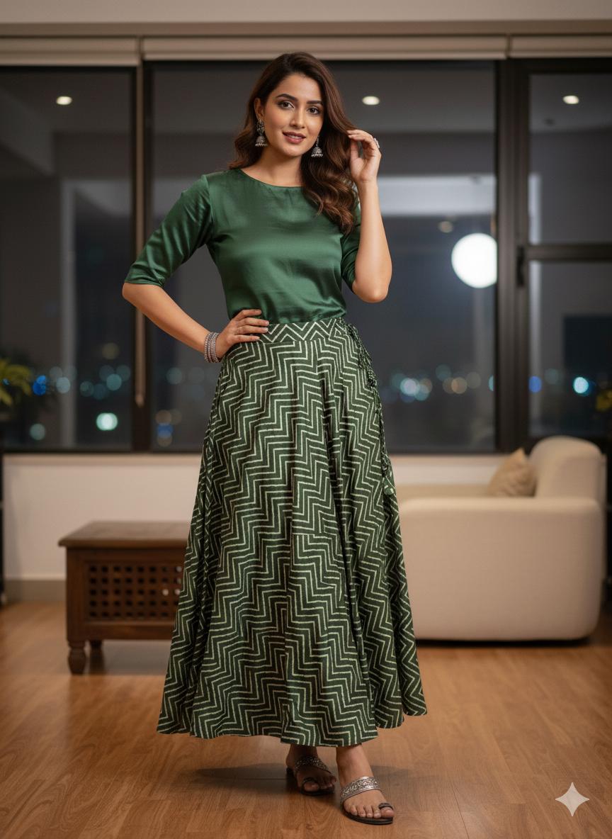 Mashru Silk Green Bhoomi Indian Skirt