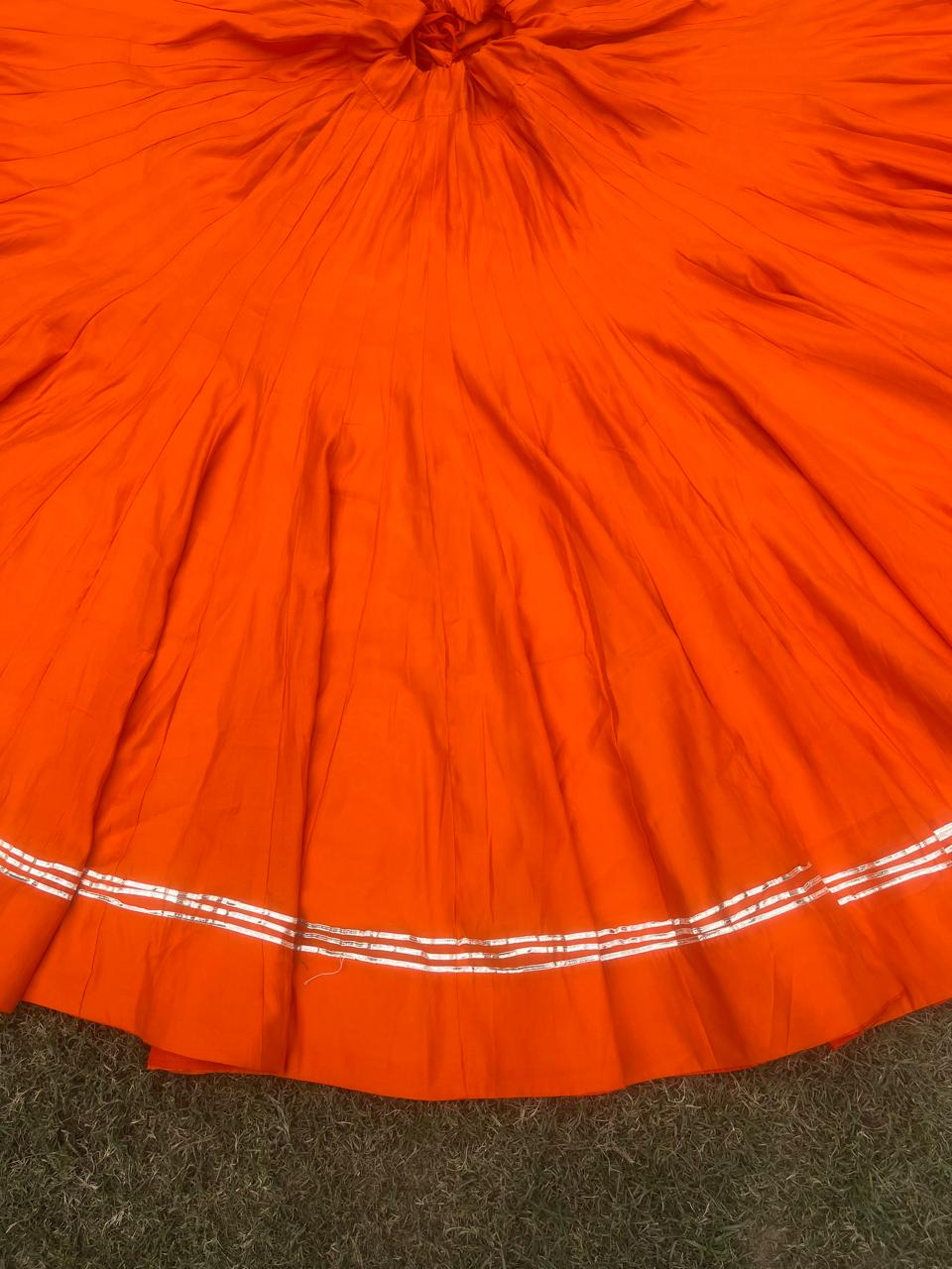 Garba High Flared Orange Piyali Roman Silk Indian Skirt