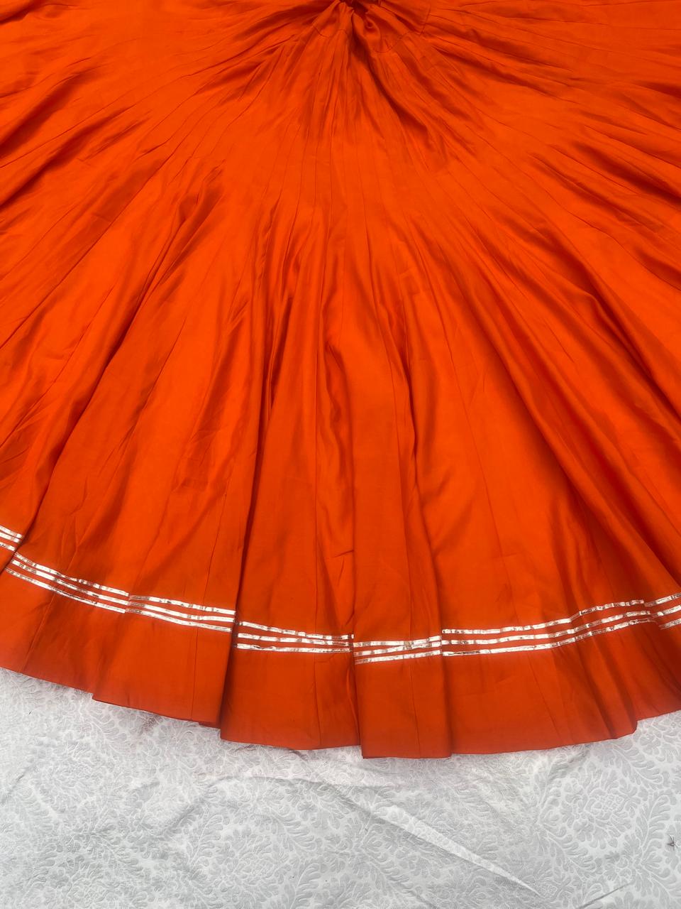 Garba High Flared Orange Piyali Roman Silk Indian Skirt