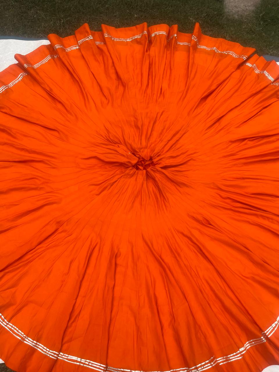 Garba High Flared Orange Piyali Roman Silk Indian Skirt