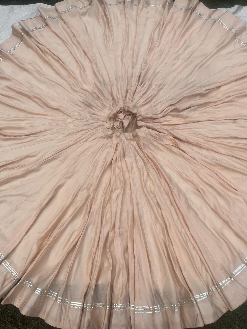 Garba High Flared Cream Siyali Roman Silk Indain Skirt-18 Meter