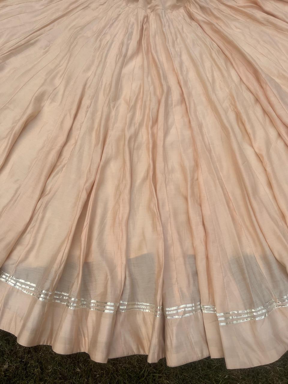Garba High Flared Cream Siyali Roman Silk Indain Skirt-18 Meter