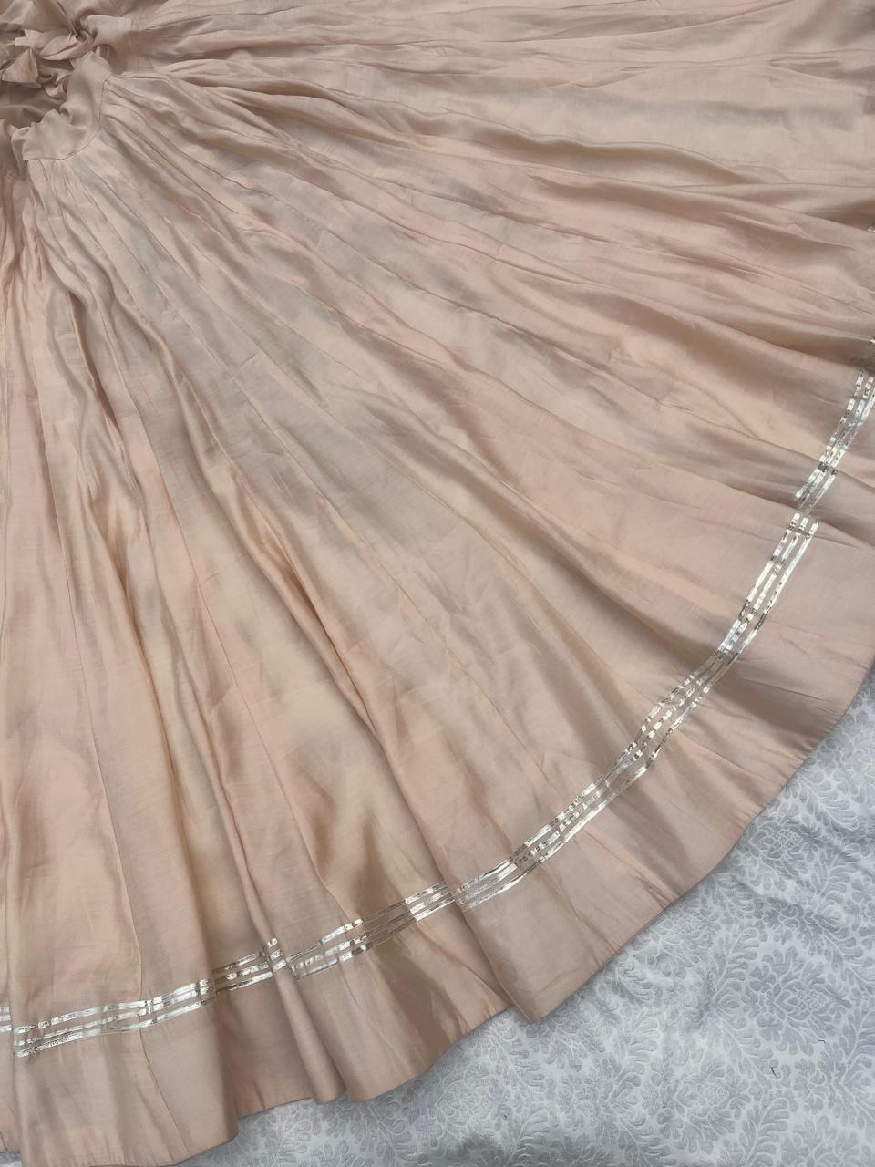Garba High Flared Cream Siyali Roman Silk Indain Skirt-18 Meter