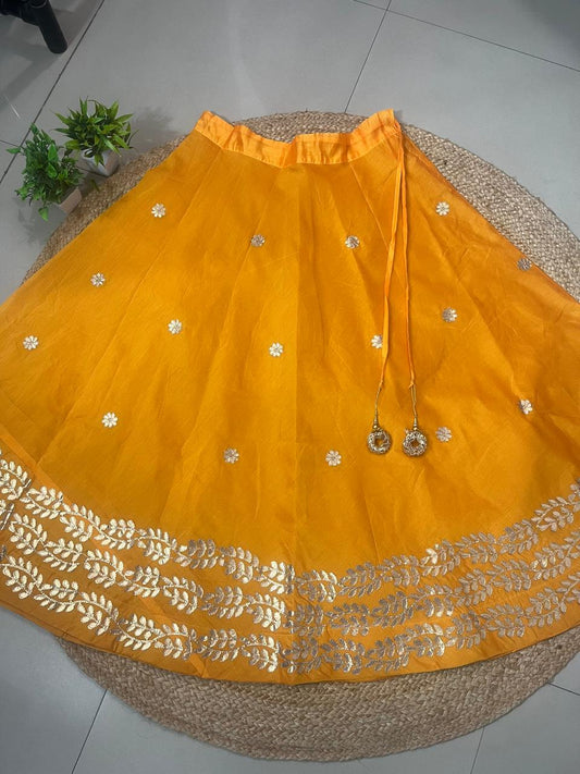 Chanderi Silk Yellow Yasna Gota Patti Indian Skirt