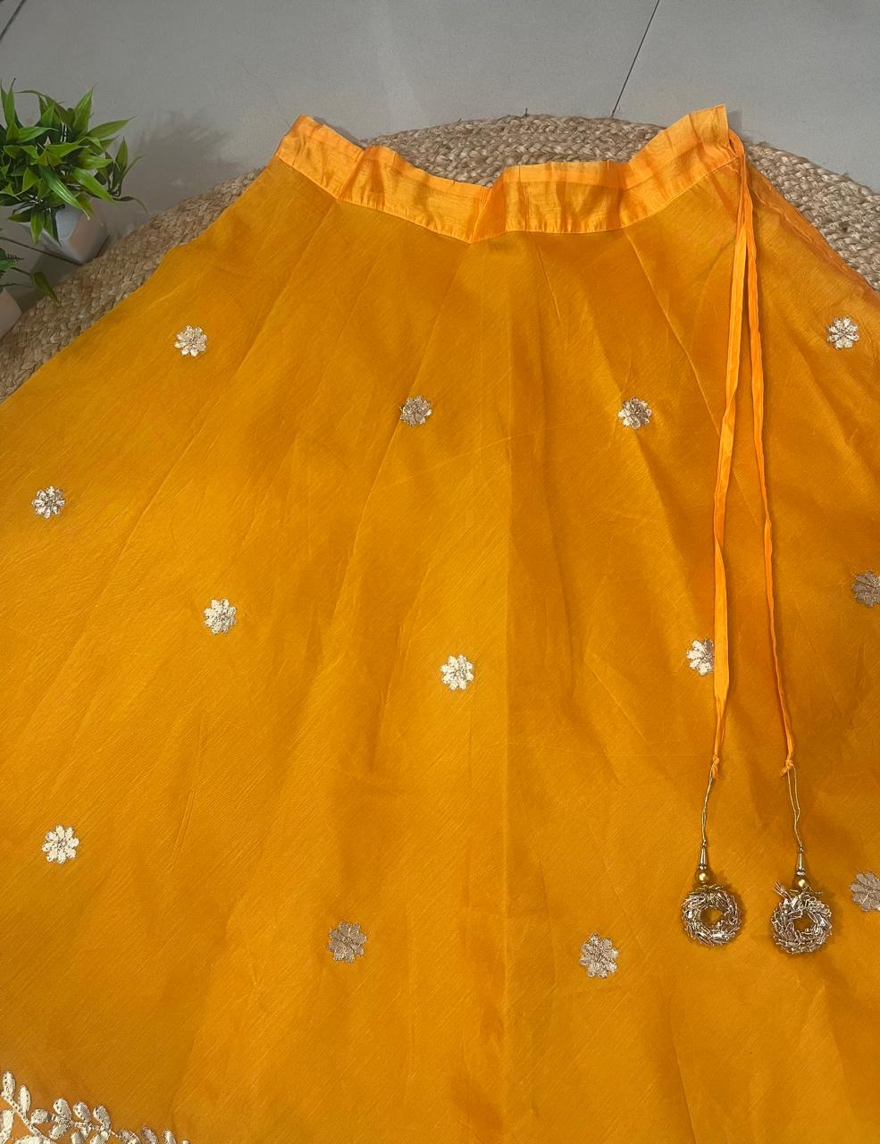 Chanderi Silk Yellow Yasna Gota Patti Indian Skirt