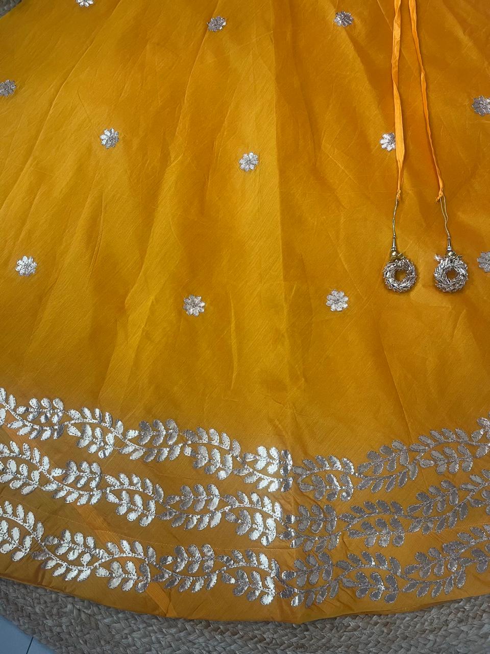Chanderi Silk Yellow Yasna Gota Patti Indian Skirt