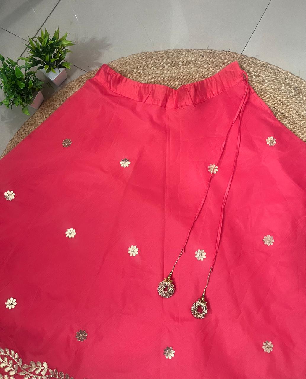 Chanderi Silk Pink Pallavi Gota Patti Indian Skirt