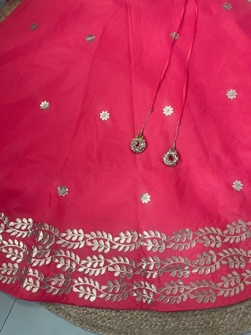 Chanderi Silk Pink Pallavi Gota Patti Indian Skirt