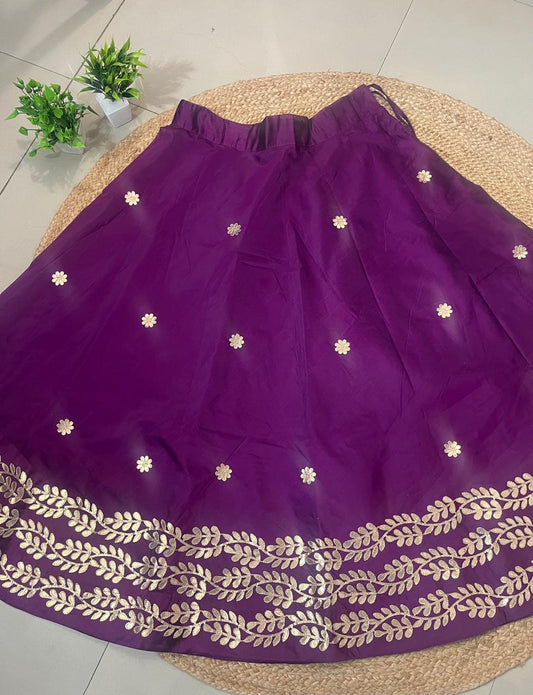Chanderi Silk Purple Durga Gota Patti Indian Skirt