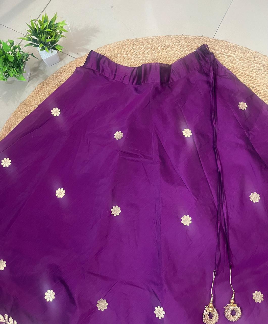 Chanderi Silk Purple Durga Gota Patti Indian Skirt