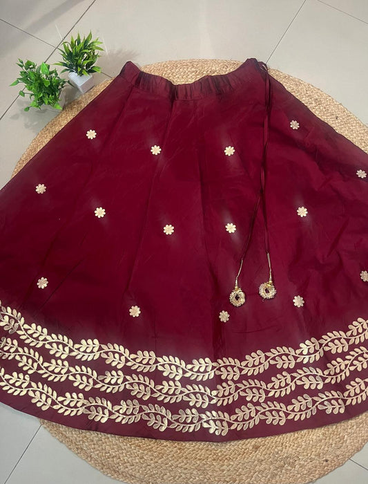 Chanderi Silk Maroon Panna Gota Patti Indian Skirt