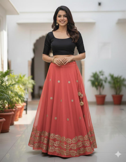Chanderi Silk Pink Pallavi Gota Patti Indian Skirt