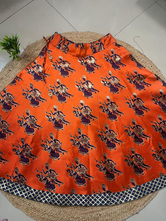 Reversible Silk Orange Siyara Indian Skirt