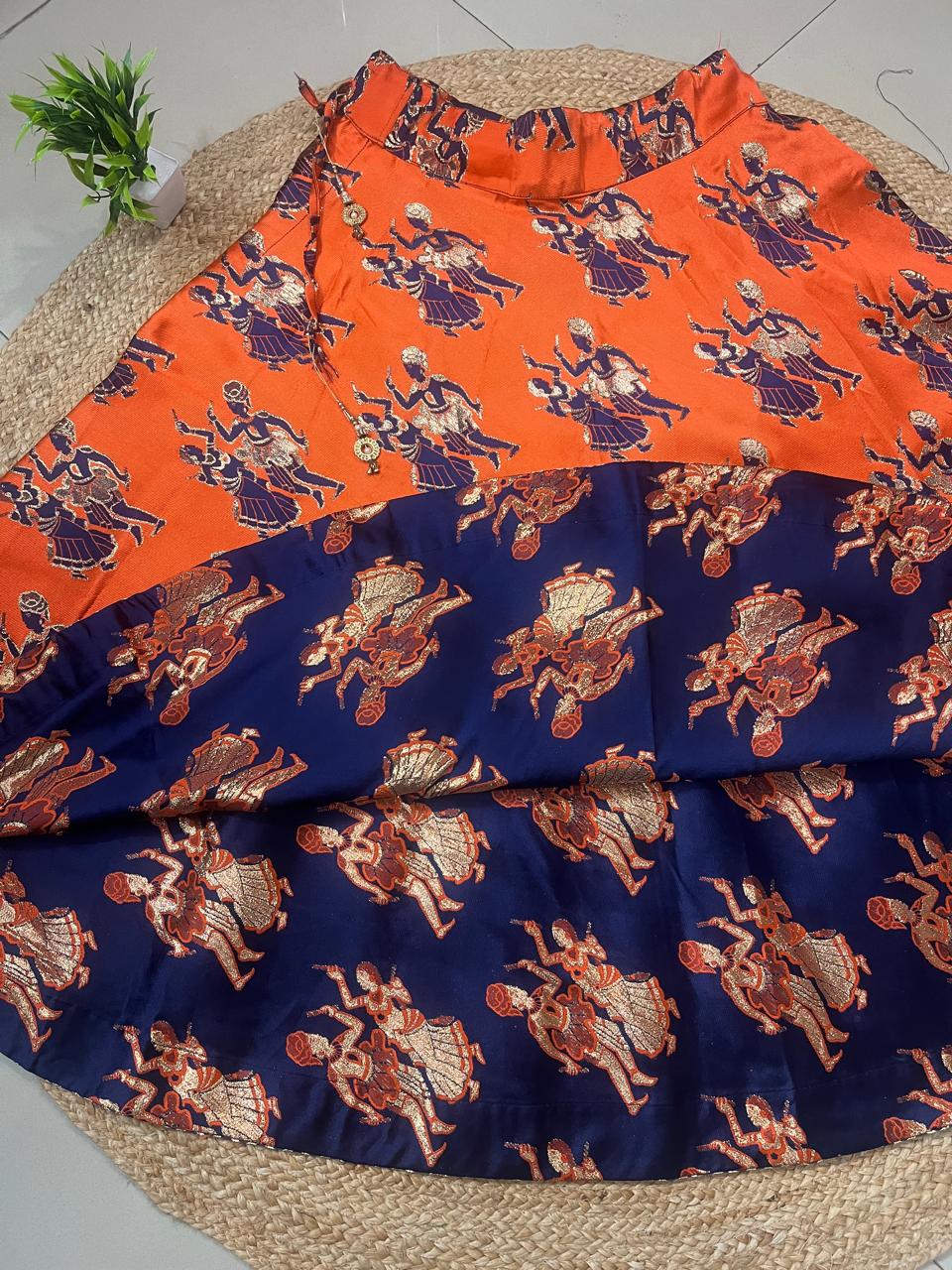 Reversible Silk Orange Siyara Indian Skirt