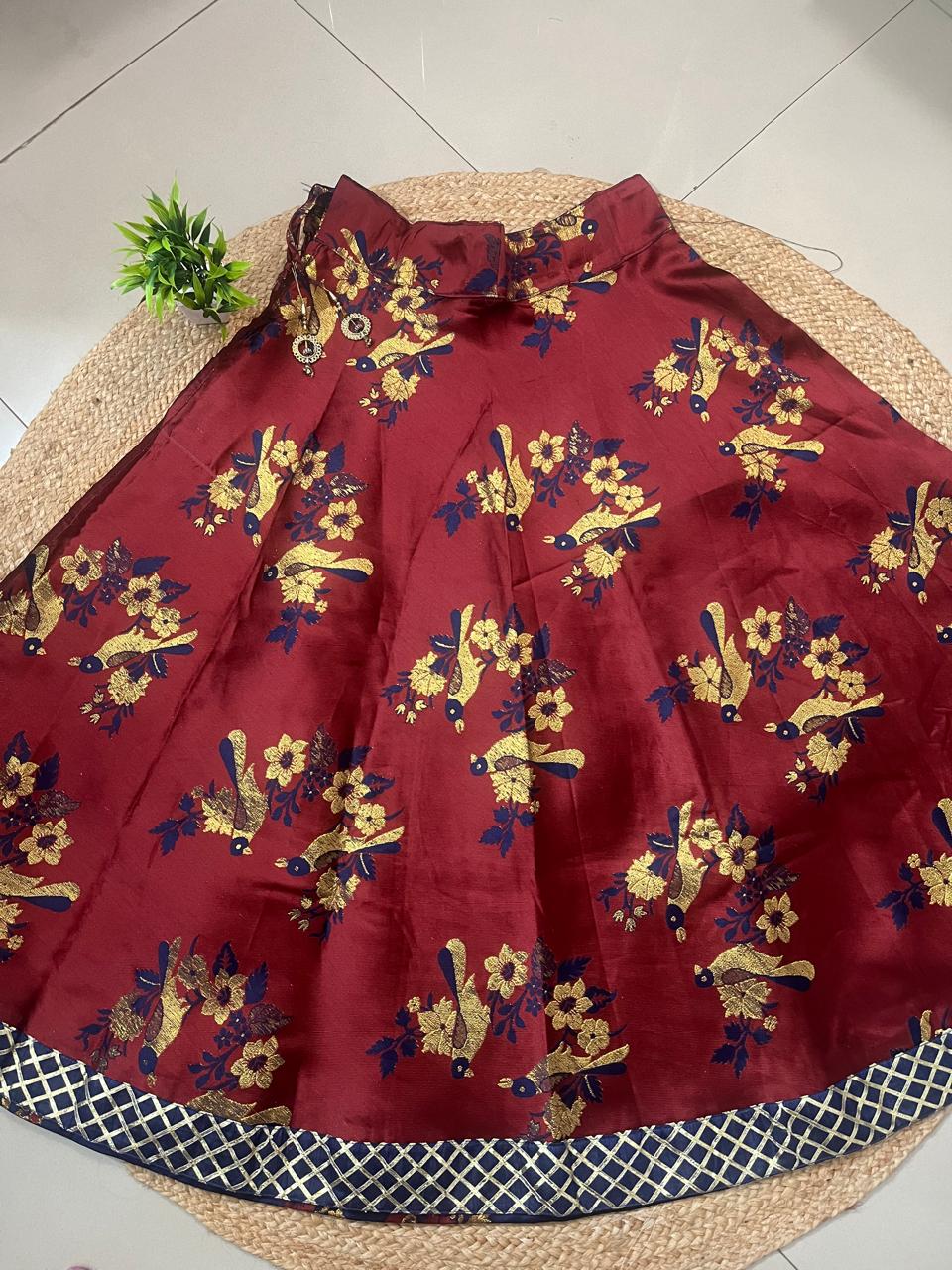 Reversible Silk Maroon Indian Skirt