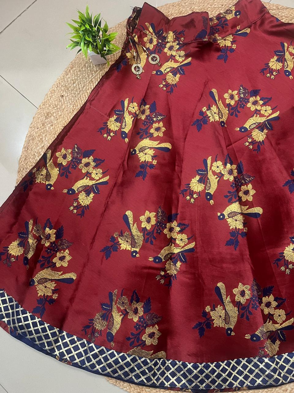 Reversible Silk Maroon Indian Skirt