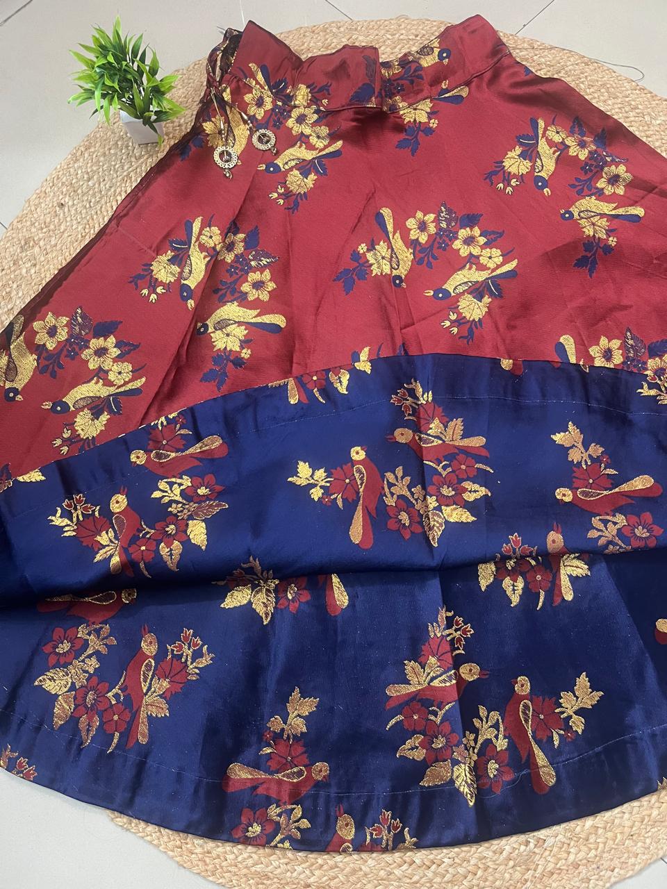 Reversible Silk Maroon Indian Skirt