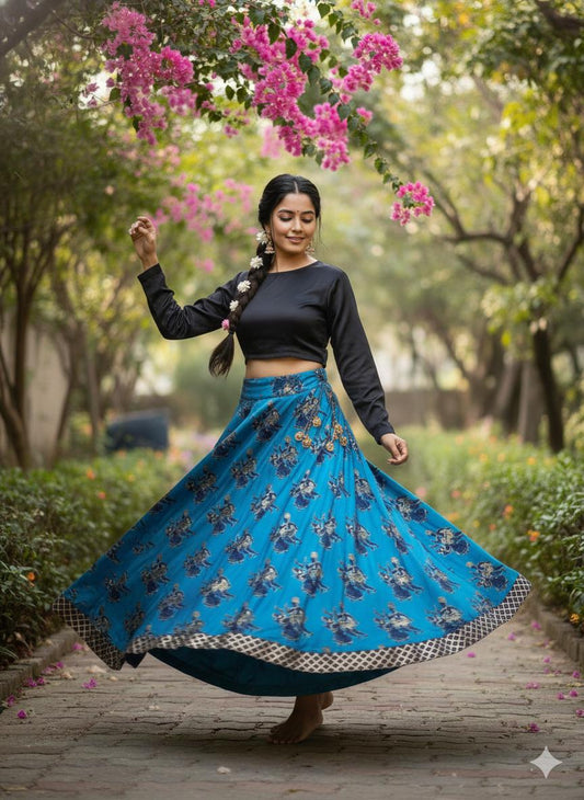 Reversible Silk Blue Bani Indian Skirt