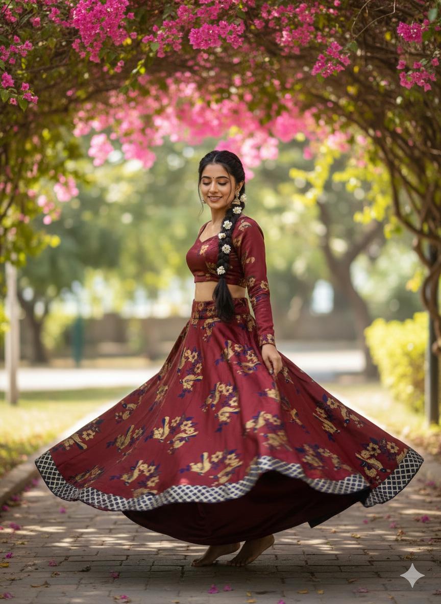 Reversible Silk Maroon Indian Skirt