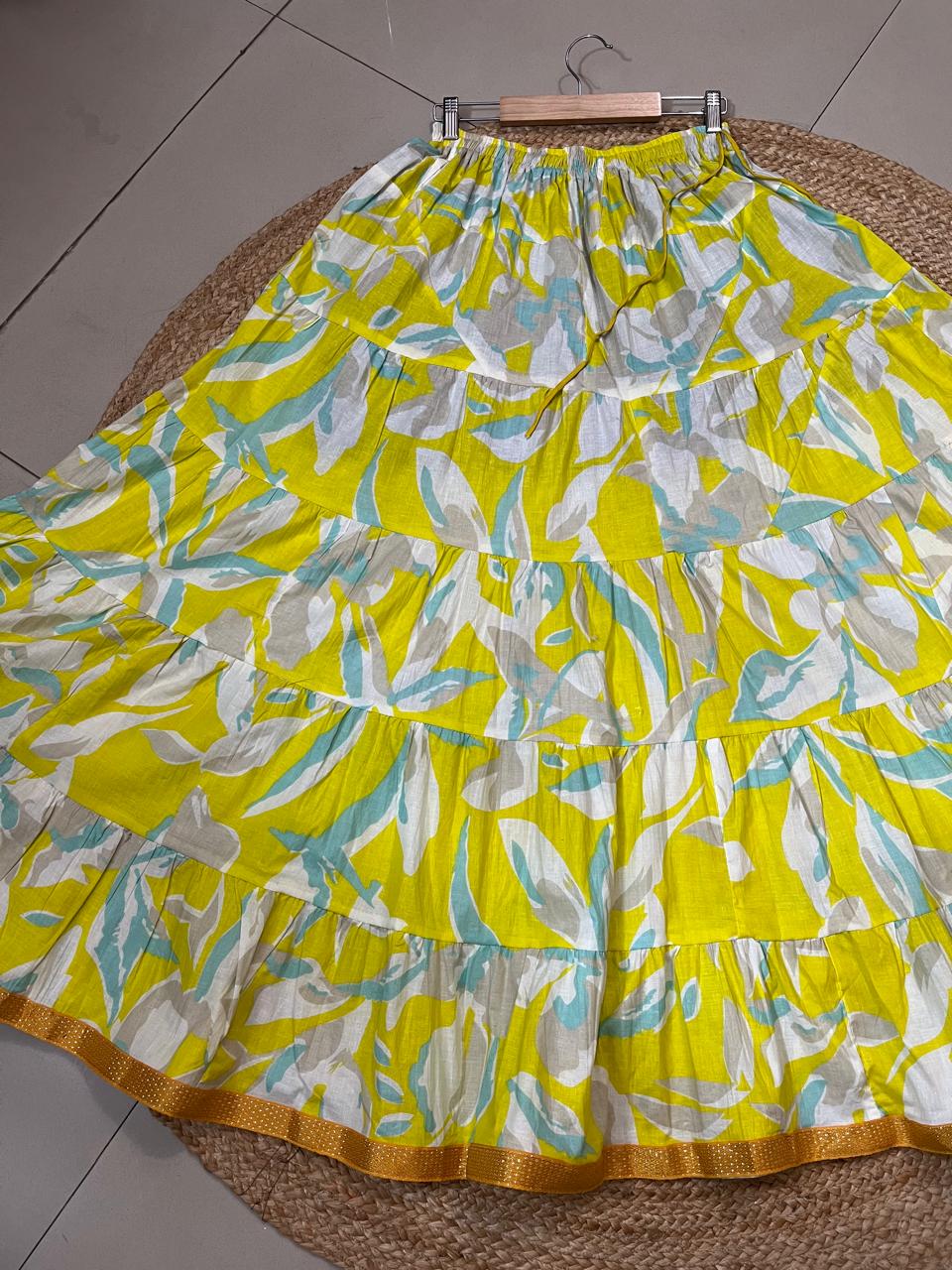 Tiered Cotton Yellow Kiran Indian Skirt