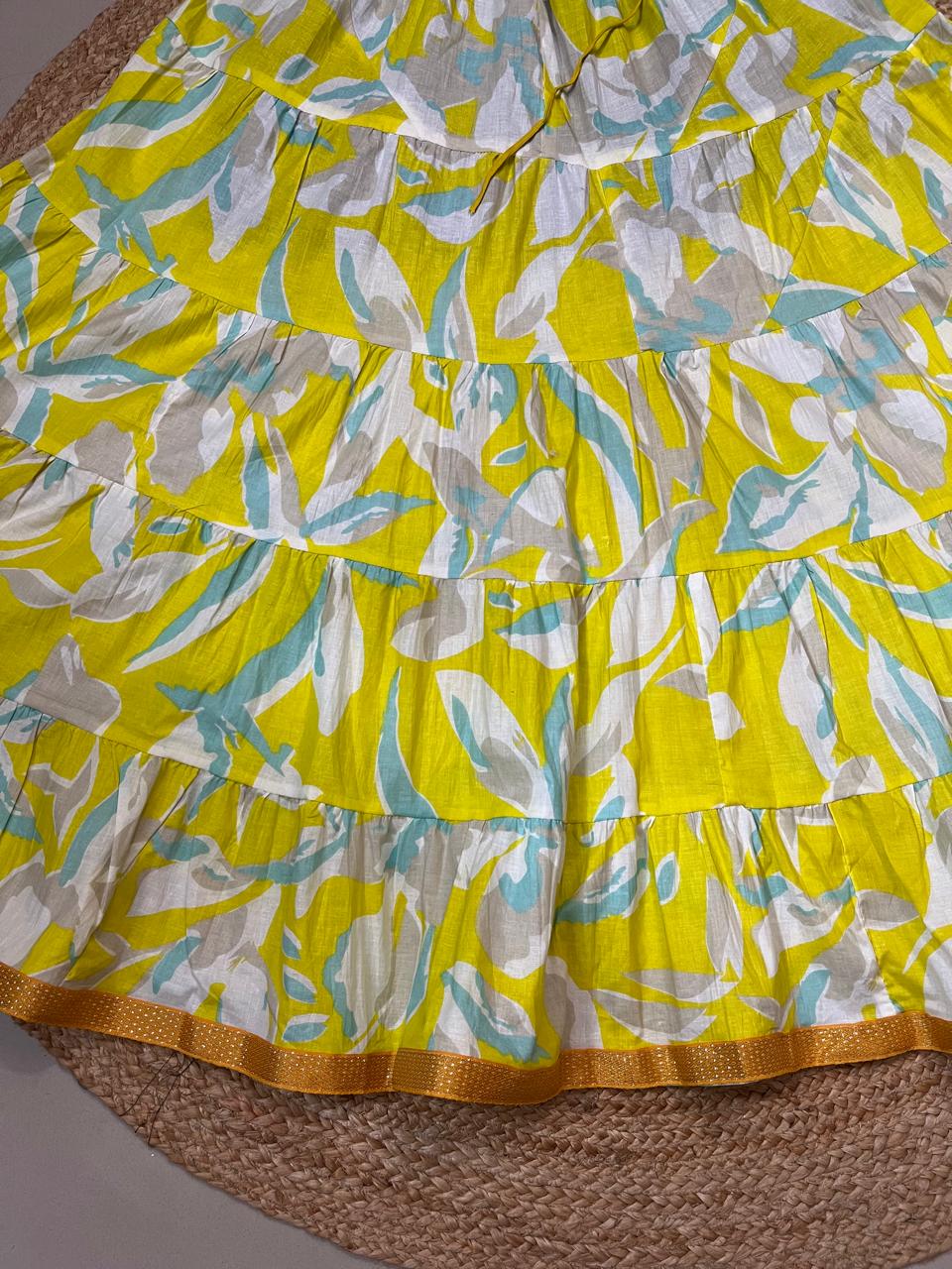 Tiered Cotton Yellow Kiran Indian Skirt