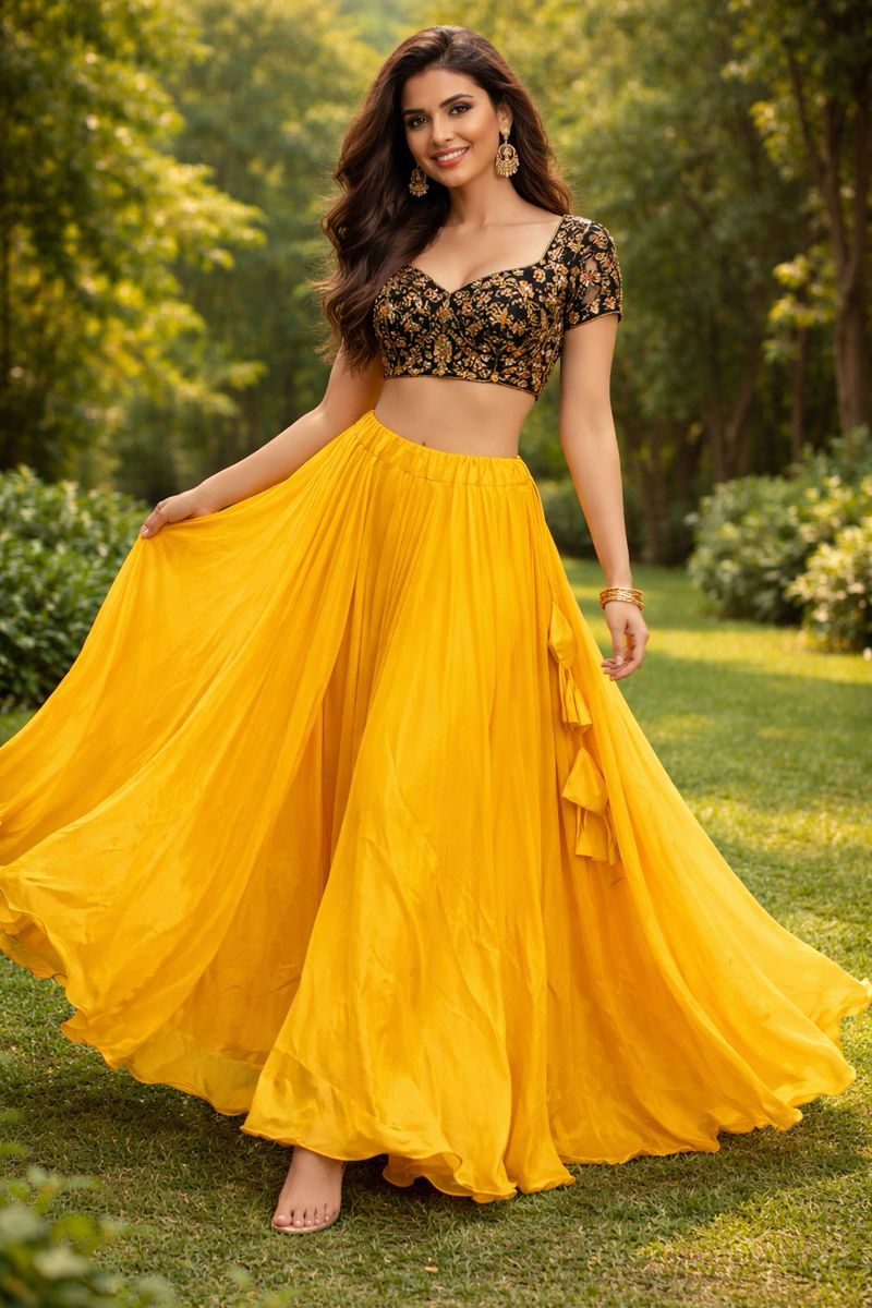Flared Yellow Chiffon Yashvi Indian Skirt