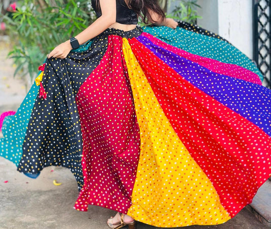 Multicolour Mauni Yellow Red Silk Indian Skirt