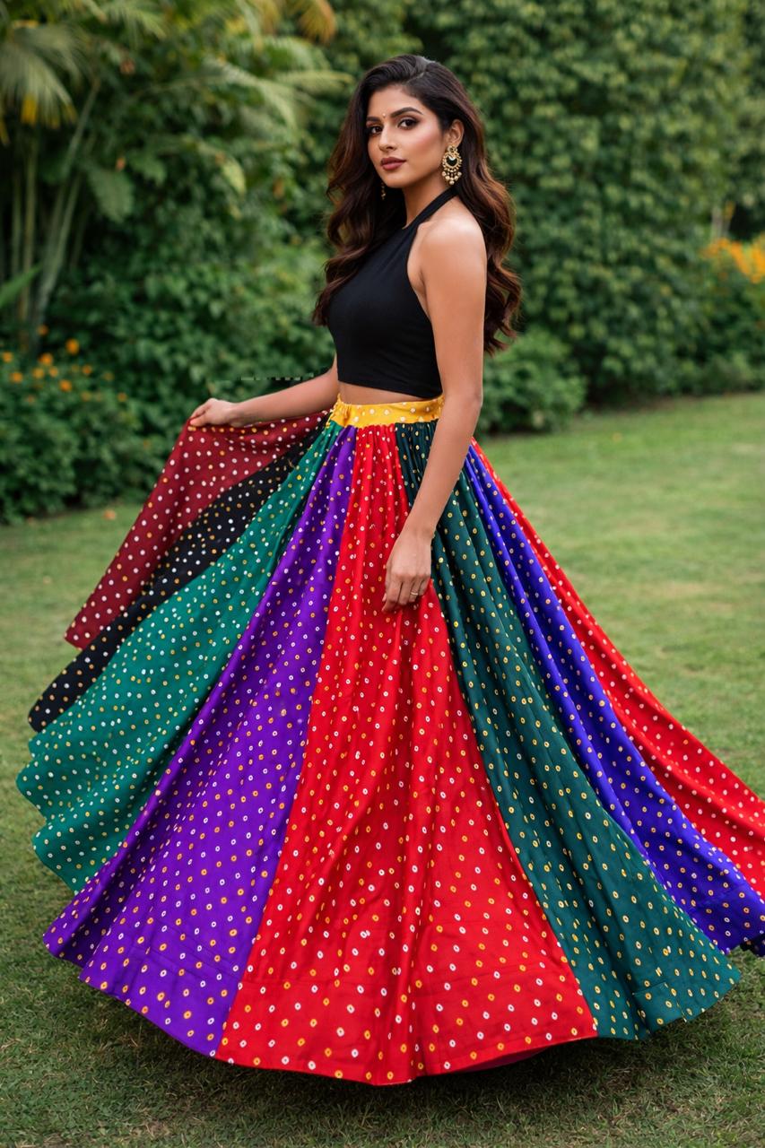 Multicolour Mauni Yellow Red Silk Indian Skirt