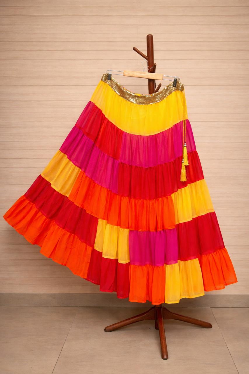 Multicolour Red Yellow Rashmi Georgette Indian Skirt