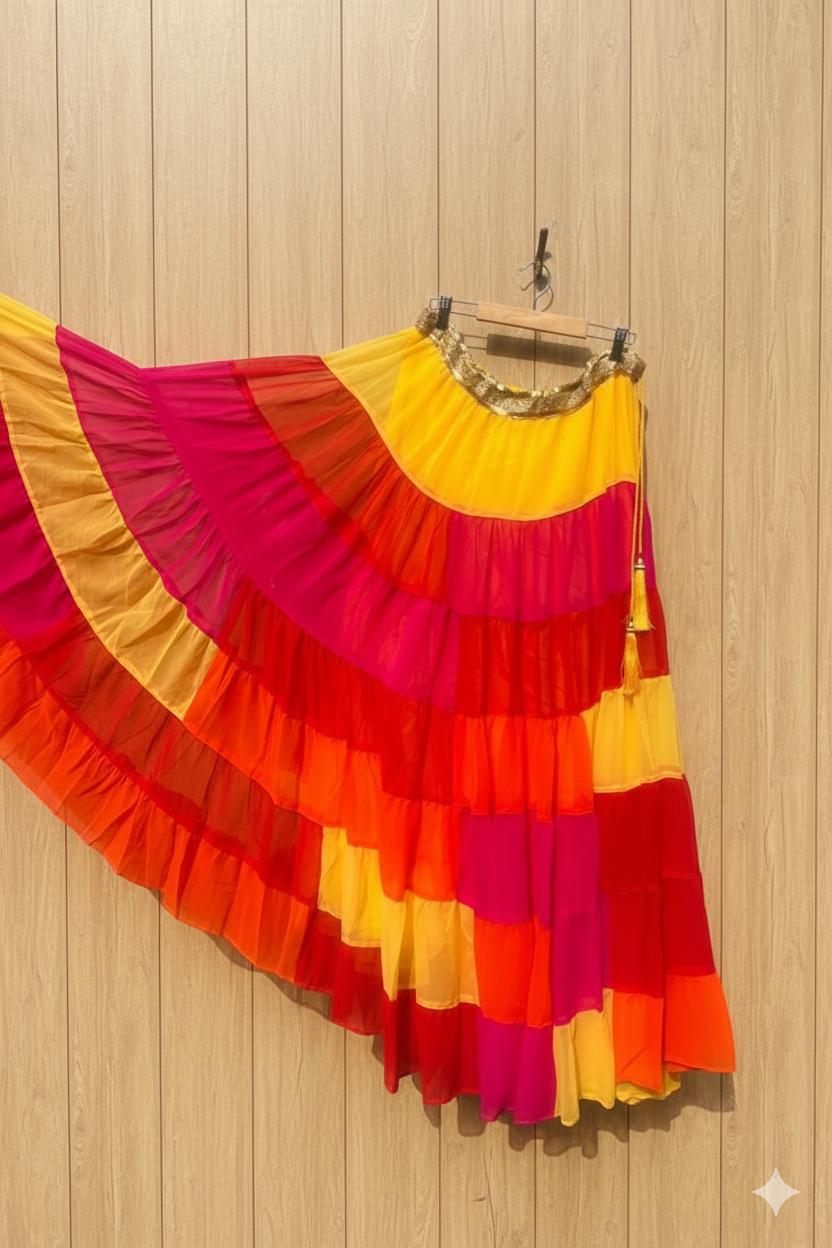 Multicolour Red Yellow Rashmi Georgette Indian Skirt
