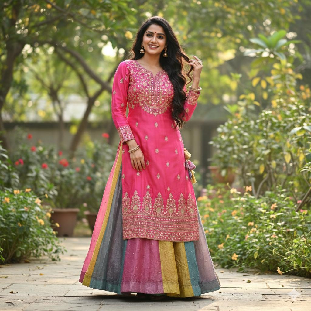 Tissue Multicolour vibrant Multi Kali Indian Skirt