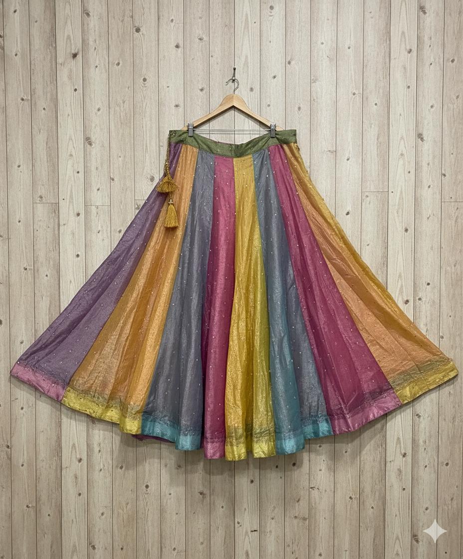 Tissue Multicolour vibrant Multi Kali Indian Skirt