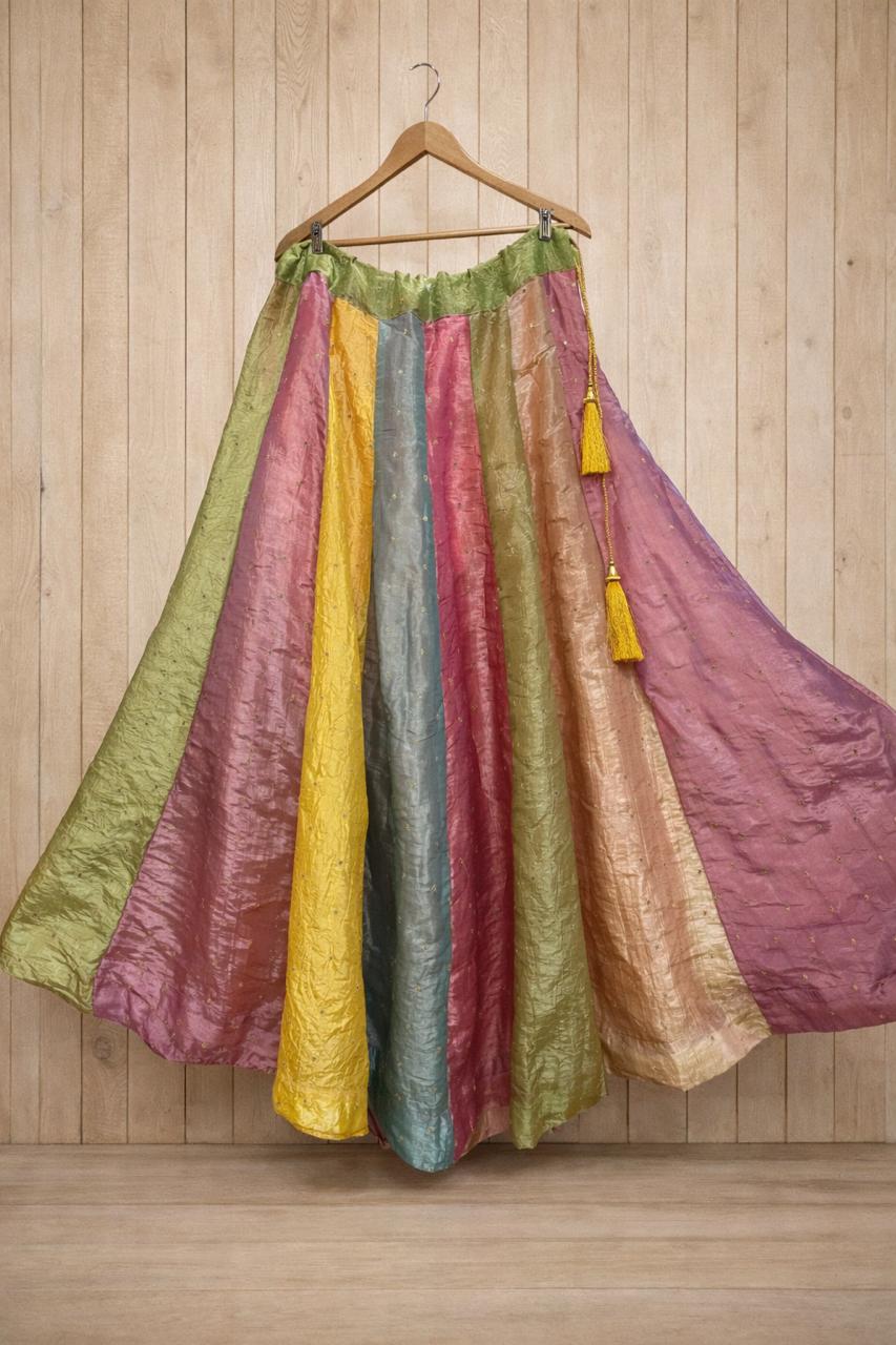 Tissue Multicolour vibrant Multi Kali Indian Skirt