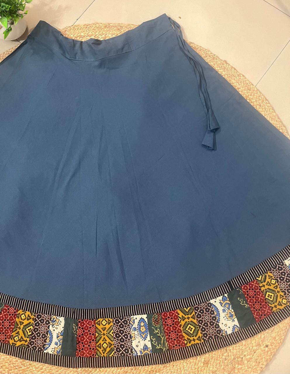 Ajrakh Gray Cotton Patchwork Daizy Indian Skirt