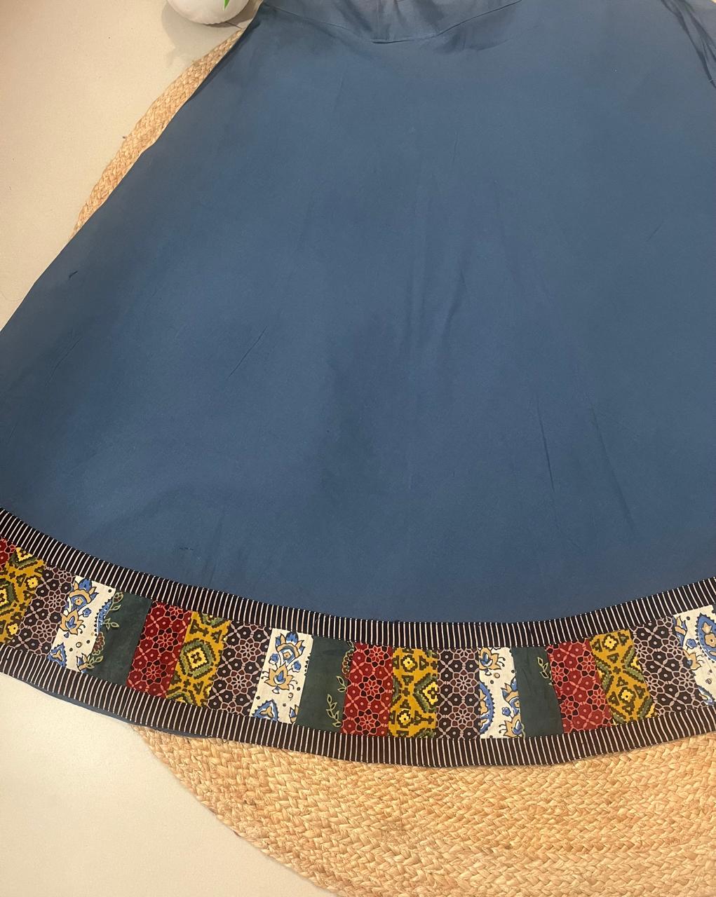 Ajrakh Gray Cotton Patchwork Daizy Indian Skirt