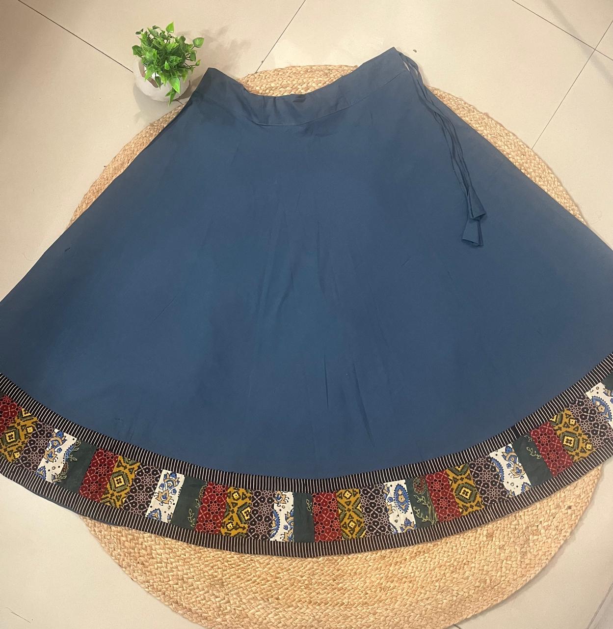 Ajrakh Gray Cotton Patchwork Daizy Indian Skirt