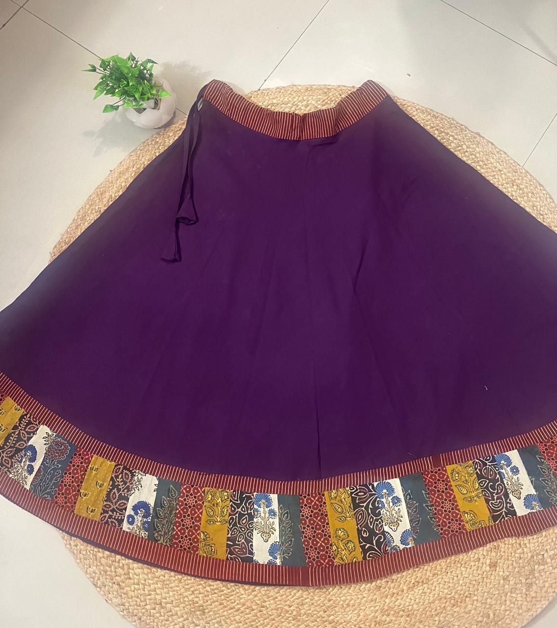 Ajrakh Plum Purple Cotton Patchwork Yashvika Indian Skirt